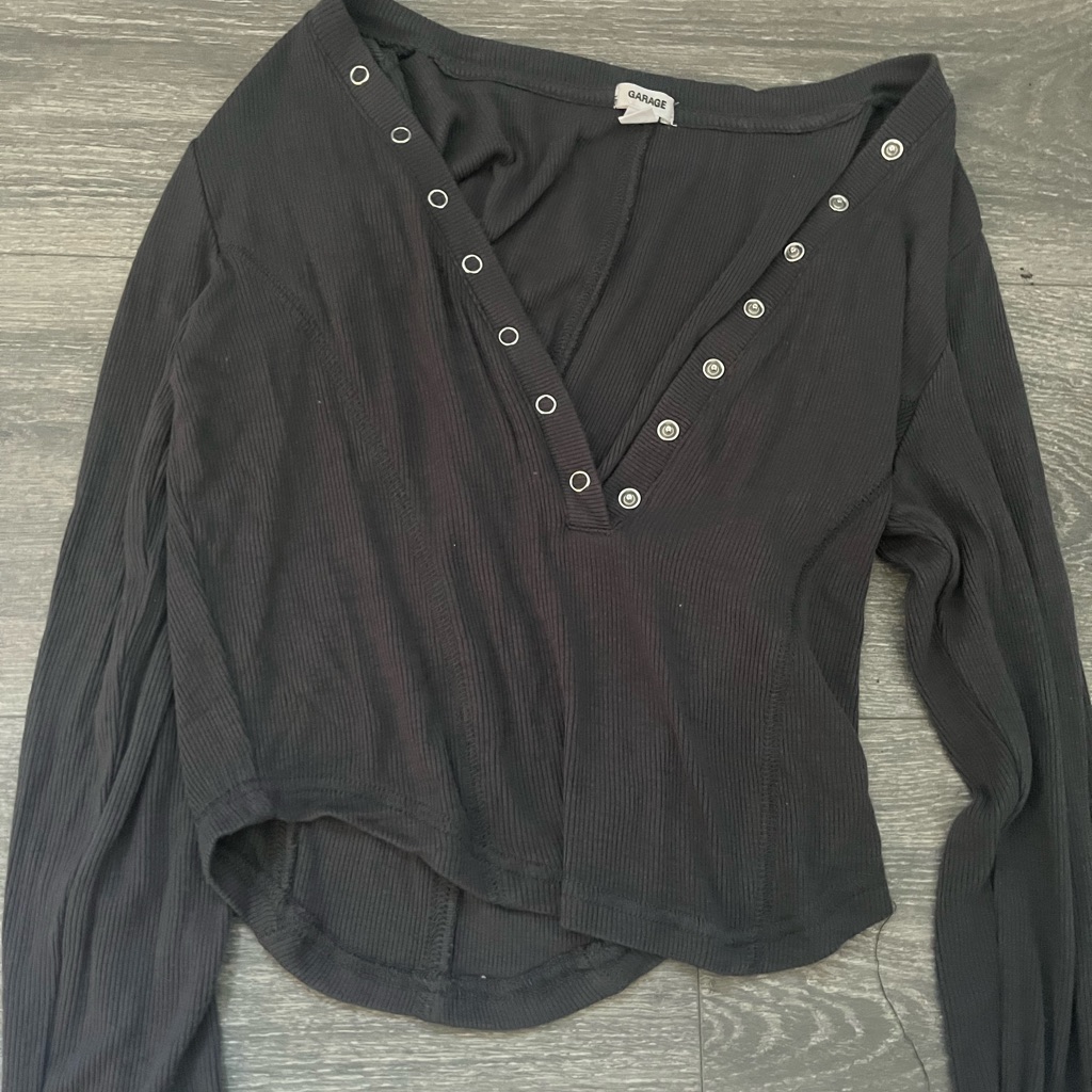 Garage Black Long Sleeve Top With Button Accents